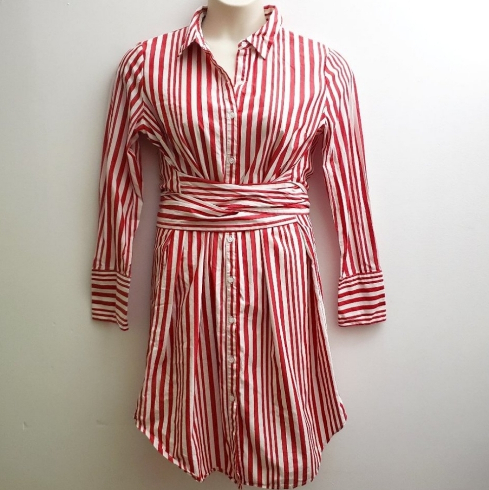 Who What Wear Shirt Dress Large Red White Stripes